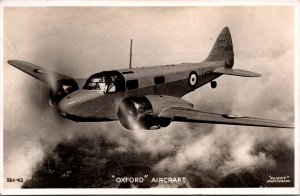 VINTAGE POSTCARD OXFORD AIRCRAFT REAL PHOTO OF PLANE IN FLIGHT WW II (FRESH)