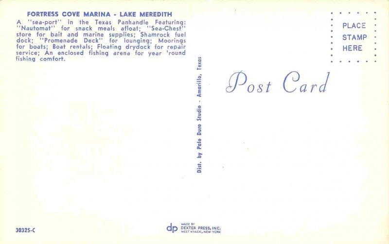 Fortress Cove Marina Water Gas Pumps Store Lake Meredith Texas postcard