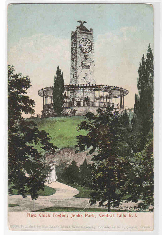 Clock Tower Jenks Park Central Falls Rhode Island 1905c postcard