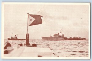 Israel Postcard The Destroyer Ibrahim Awal Came Biggest Prize Flag View c1930's