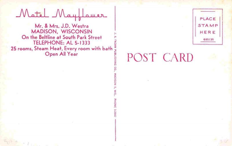Motel Mayflower Madison Wisconsin 1950s postcard