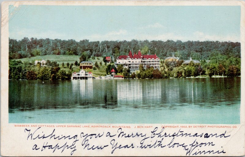 Wawbeek & Cottages Upper Saranac Lake Adirondack Mountains NY Hart Postcard G21