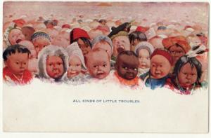 CHILDREN of THE WORLD   LITTLE TROUBLES  postcard