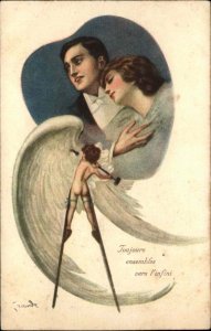 Art Deco Romance Cupid Stilts Nails Wings Heart Beautiful Woman Handsome Man