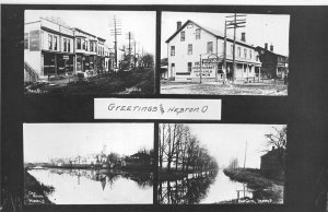 F51/ Hebron Ohio RPPC Postcard REPRINT c1960s 4View Canal Stores Homes