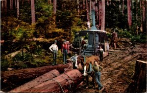 Postcard Logging with Donkey Engine near Olympia, Washington