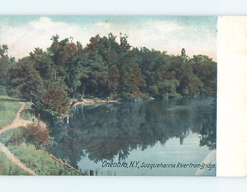 Pre-1907 RIVER SCENE Oneonta New York NY A1222