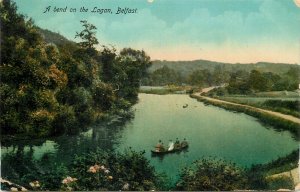 Navigation & sailing related old postcard Belfast Lagan river bend rowboat