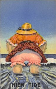 High Tide Large Woman in Water Cartoon Obesity Unused 