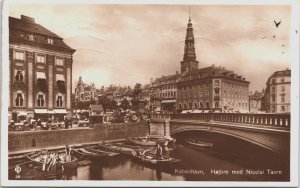 Denmark København Copenhagen Hojbro med Nicolai Taarn Vintage RPPC C143