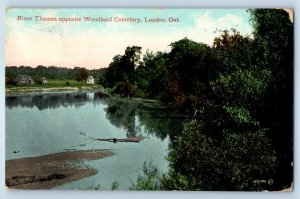 1908 London Ontario Canada Postcard River Thames Opposite Woodland Cemetery