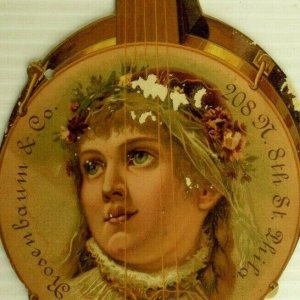 1880's Die-Cut Hanging Banjo Rosenbaum & Co. Fab! 7S