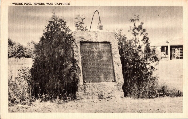 Paul Revere Capture Lexington Mass. Boulder British Concord Postcard Vintage UNP 