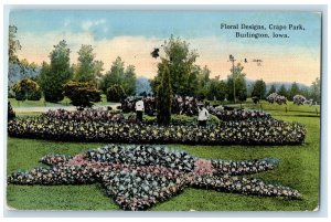 1916 Floral Designs And Trees View Crapo Park Burlington Iowa IA Posted Postcard