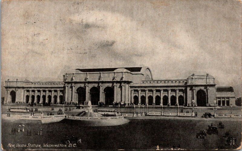 NEW UNION STATION, WASHINGTON,D.C. vintage RPPC postcard - POSTED 1908
