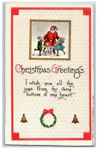 c1910's Christmas Greetings Santa Claus Children Playing Springfield VT Postcard 