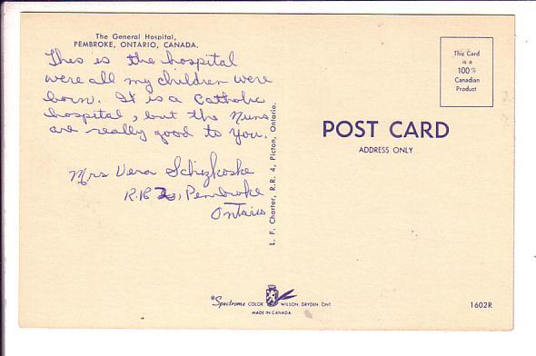 General Hospital, Pembroke, Ontario, Note on back about births