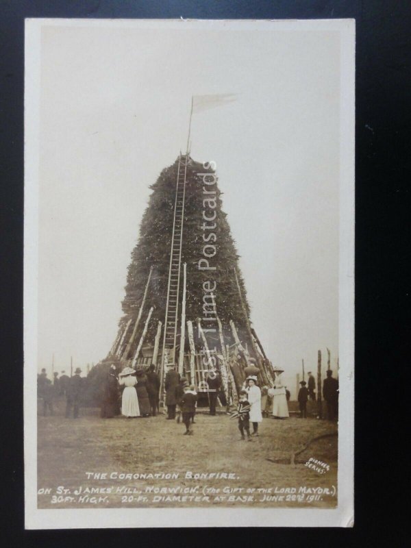 NORWICH St James Hill CORONATION BONFIRE Mousehold Heath - June 1911 RP Postcard