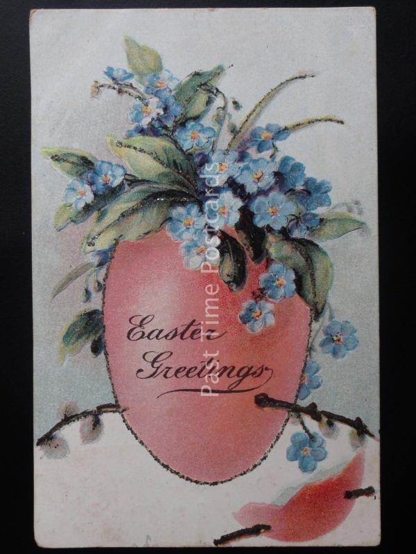 Glittered Embossed EASTER GREETINGS Egg & F.M.K. Old Postcard Max Ettlinger 5138