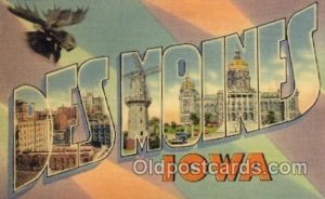 Des Moines, Iowa Large Letter Town Unused light stain on back