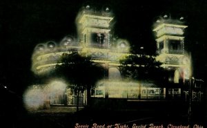 Circa 1910 Scenic Road at Night Euclid Beach Cleveland OH Electric Lights P33