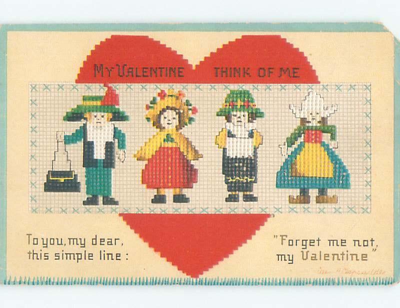 Pre-Linen Valentine SIMULATED STITCHING ON POSTCARD AB2777