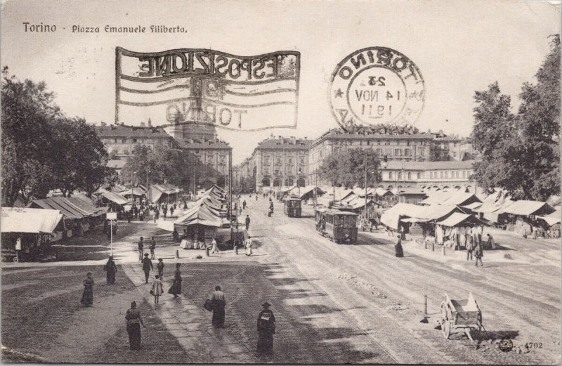 Italy Torino Exposition 1911 Piazza Emanuele Filiberto Postcard E83