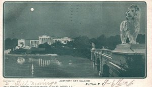 Vintage Postcard 1904 Albright Art Gallery by Night Monument Buffalo New York NY