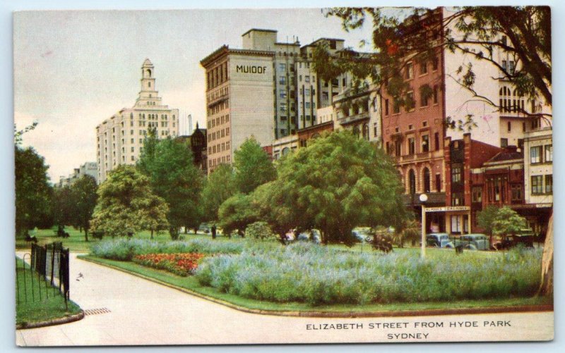 SYDNEY, Australia ~ ELIZABETH STREET From Hyde Park c1930s Cars  Postcard