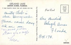 1950s Leeland Lake Lehigh Acres Florida Fishing Artist Impression 617 postcard