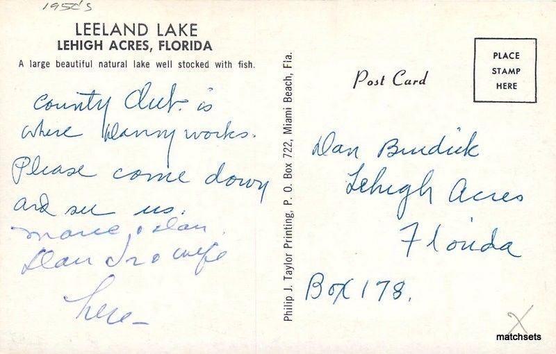 1950s Leeland Lake Lehigh Acres Florida Fishing Artist Impression 617 postcard