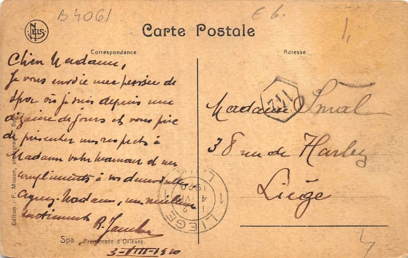 US85 Belgium Spa promenade d'Orleans 1920