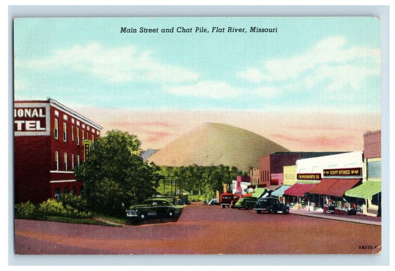 Vintage Main Street And Chat Pile Flat River Missouri Postcard P158E