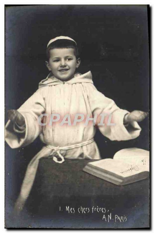 Old Postcard Fun Children Monk