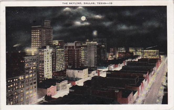 Texas Dallas Skyline At Night 1930