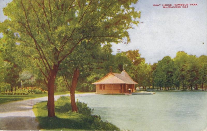 Boat House Humboldt Park ~ Milwaukee Wisconsin WI Postcard (spelling error)