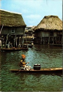 VINTAGE CONTINENTAL SIZE POSTCARD GANVIE VILLAGE NEAR COTONOU BENIN AFRICA