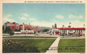Country Club Plaza & Mill Creek Boulevard Kansas City Mo Vintage Postcard 1948