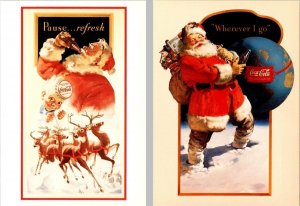 2~4X6 Postcards Reproduction COCA-COLA  Advertising SANTA CLAUS & REINDEER~GLOBE