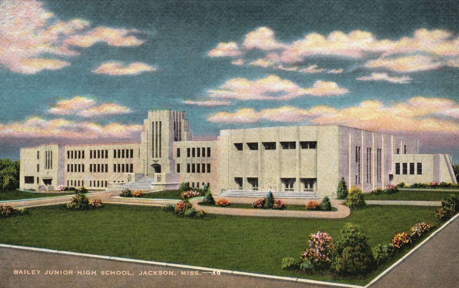 Vintage Postcard 1930's View of Bailey Junior High School Jackson
