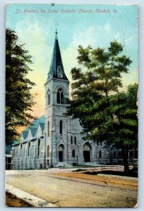 Keokuk Iowa Postcard St Francis De Sales Catholic Church Building Exterior 1910