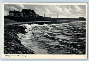 Germany Postcard Scene of Wavy Sea and Building Nearby c1930's Vintage