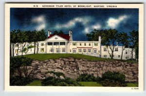 Governor Tyler Hotel By Moonlight Radford Virginia Postcard Linen Unposted Moon