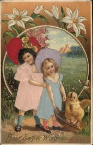 Easter Children & Chick REAL SILK c1910 Postcard #18