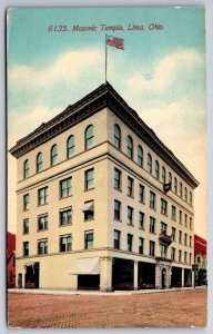 Lima Ohio~Downtown Masonic Temple~Small, Single Balcony Over Door c1910 Postcard