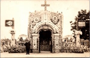 Real Photo Postcard Front View and Building of Grotto in Dickeyville, Wisconsin