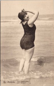 Belgium Ostende Our Bathers Woman in Water Unused Postcard H54