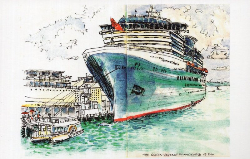 The Queen Victoria Ship at Auckland New Zealand Painting Postcard