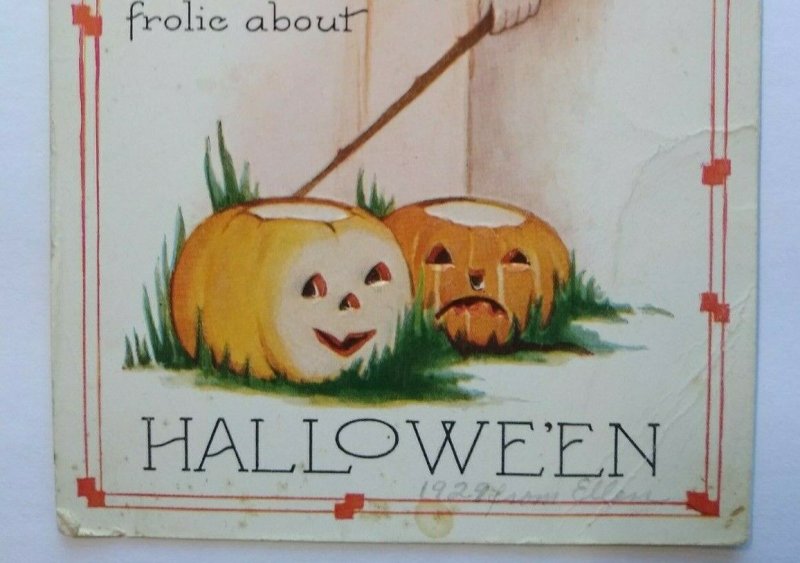 Vintage Halloween Postcard Whitney Boy Behind Fence JOL Hyattsville MD Original