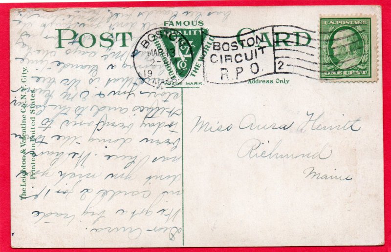 12724 Trolley Car, Washington Street, Boston Circuit RPO Cancel 1912